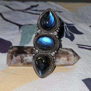 3 stone labradorite statement ring